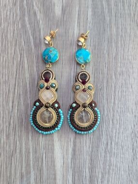 Vintage Turquoise & Gold Boho Drop Earrings